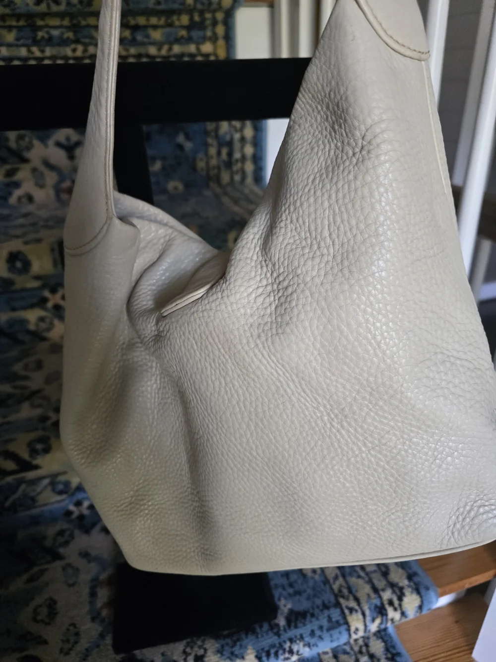 Dooney And Bourke Cream Leather Shoulder Bag with Silver Hardware